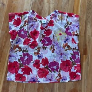 CAbi Floral V-Neck Blouse - Red and Purple